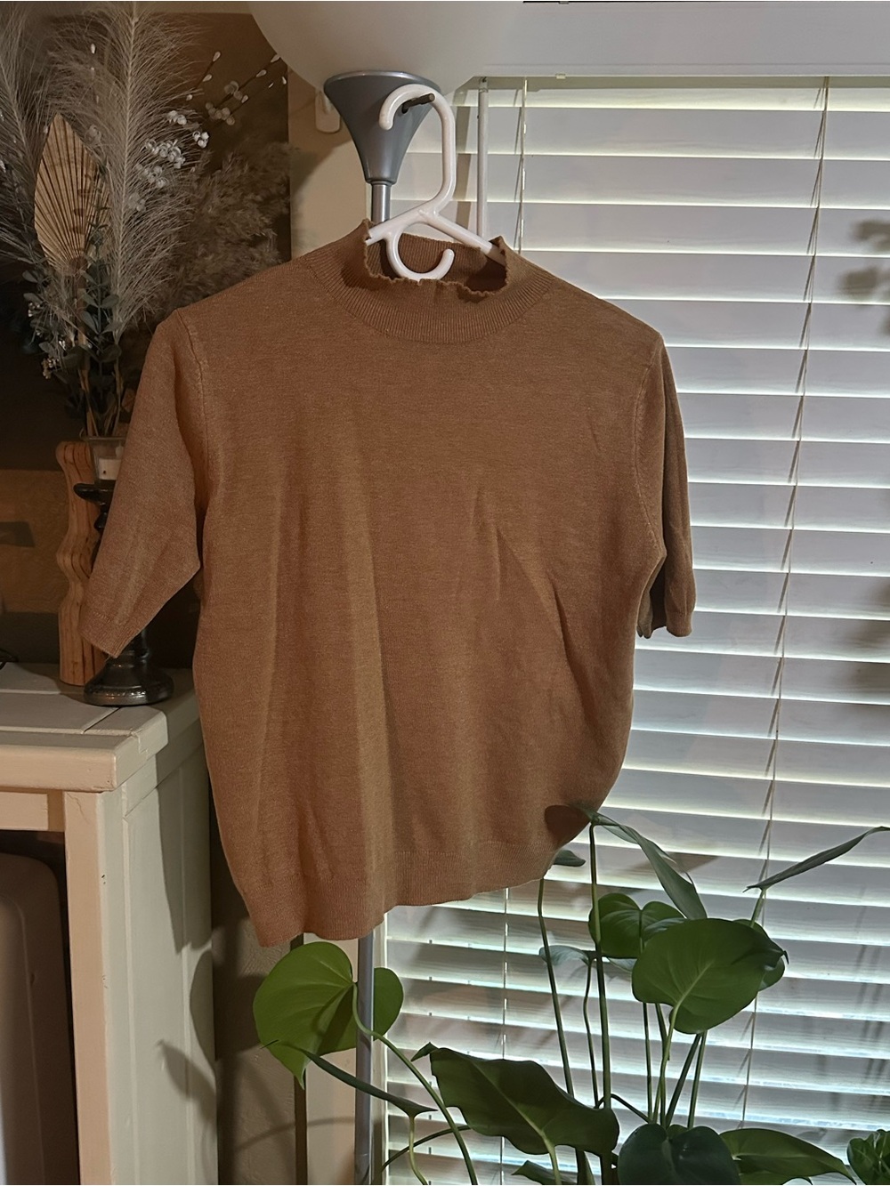 Brown Short-Sleeve Knit Top